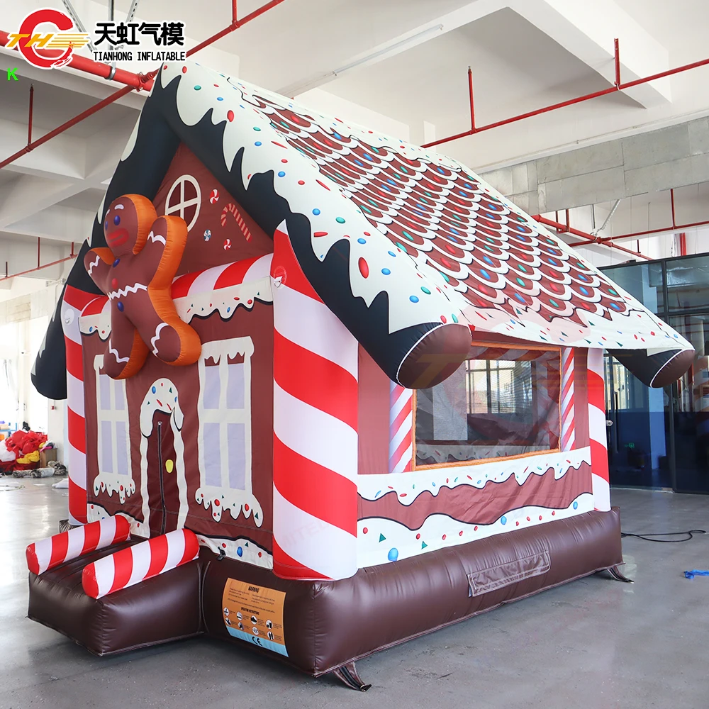 Envío rápido, casa inflable de rebote navideña de 4x3m para niños, bóveda inflable con tobogán de salto navideño con soplador a la venta