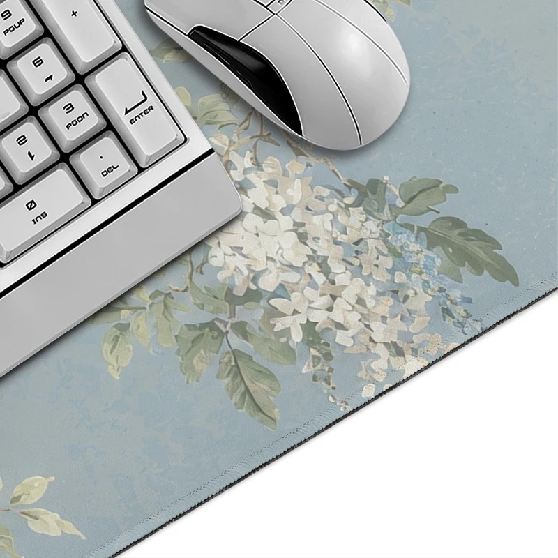 Mouse Pad Gamer White And Blue Wisteria Flowers printon demand Home HD Computer Mousepad XXL MousePads Carpet Natural Rubber