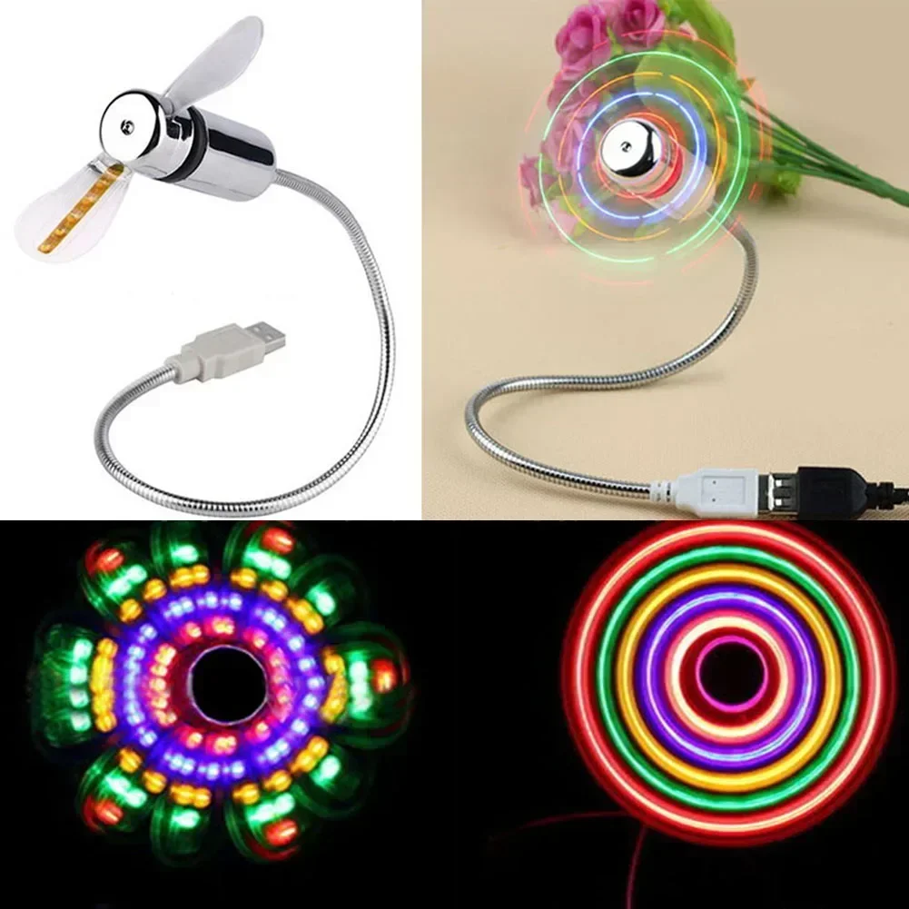 LED Clock Fan Time Temperature Display Mini Cooling Flashing Fan USB Powered Flexible Gooseneck LED Clock For Laptop PC Notebook