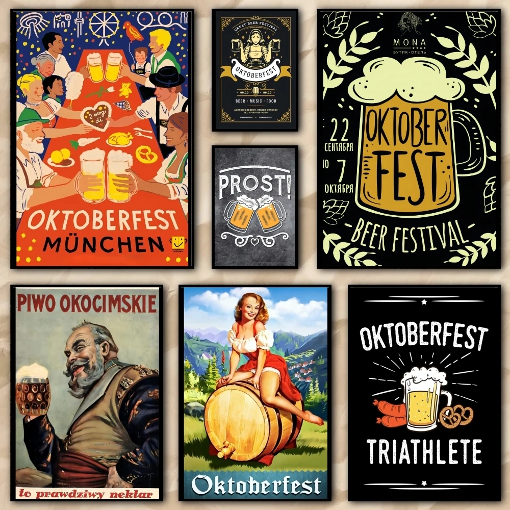 Oktoberfest German beer Painting Calligraphy HD Print Free Mural Art Photos for Living Room Home Wall Decor Canvas Poster