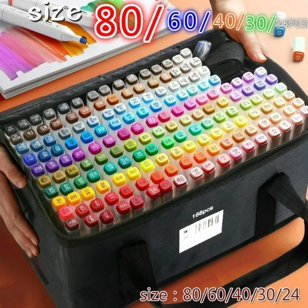 

80/60/40/30/24 Colors Single Art Markers Brush Pen Sketch Alcohol Based Markers Dual Head Manga Drawing Pens Art Supplies