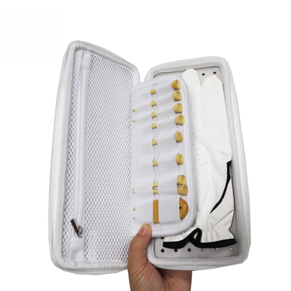 On-course Use White Golf Glove Bag Turf Tool Organizer Nylon Material Built-in Carabiner Elastic-band Dividers