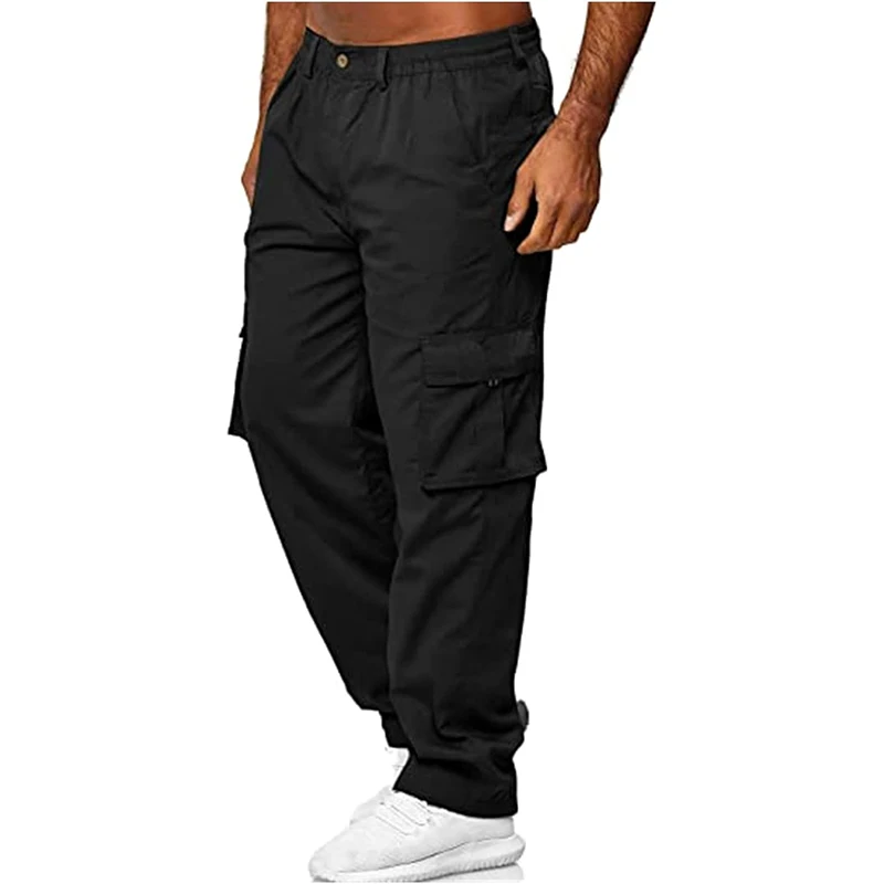Picklion Men\'s Multi-Pocket Pants Outdoor Cargo Jogger Pant Work Hiking Tactical Loose Straight Trousers Sweatpants