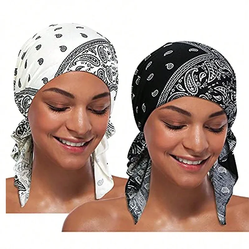 Women Chemo Hat Muslim Fashion Turban Beanie Pre-Tied Headwraps Headwear Bandana For Hair Loss