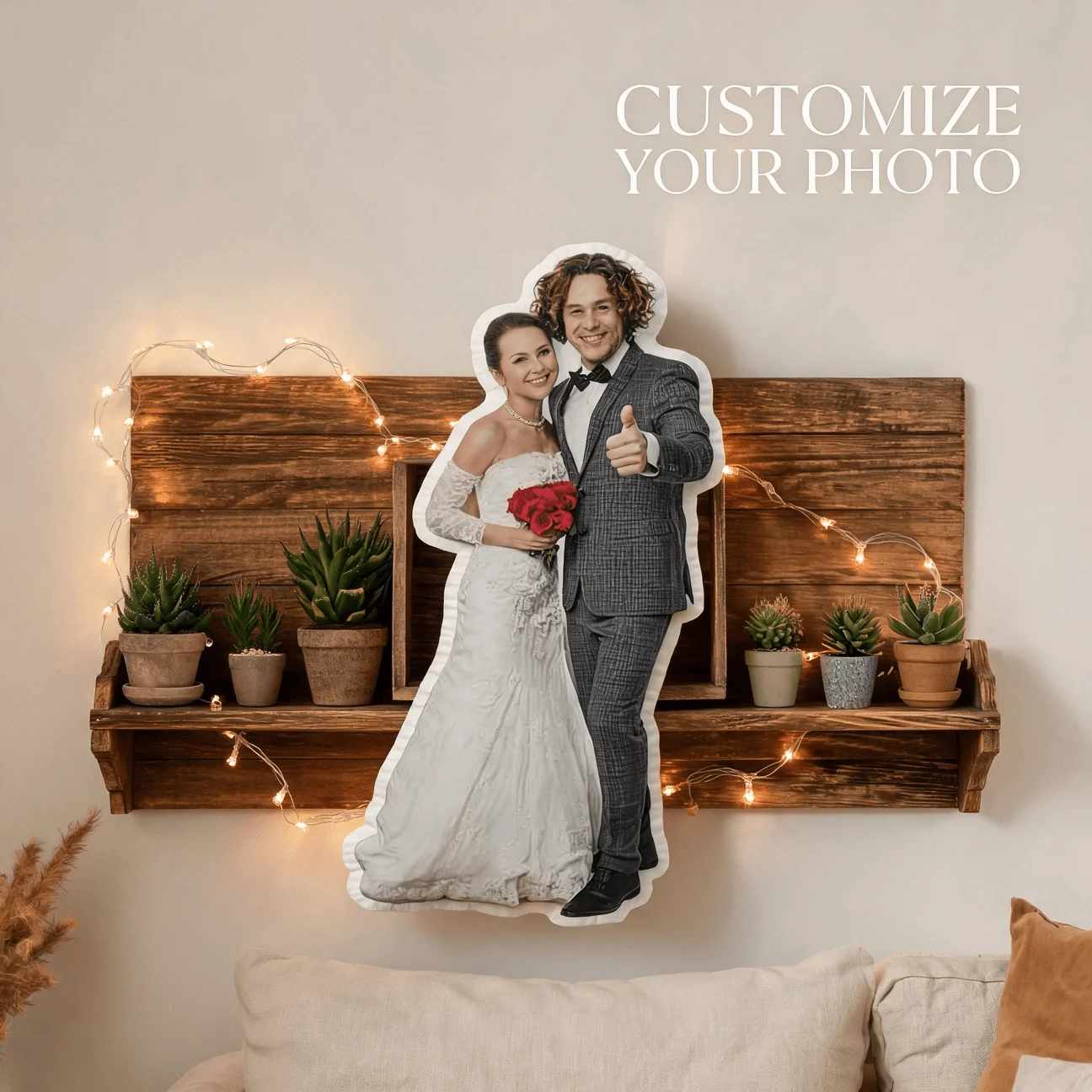 Personalized Wedding Couple Photo Shaped Pillow, Bride And Groom Custom Picture Decorative Cushion, Unique Home Decor Accent for