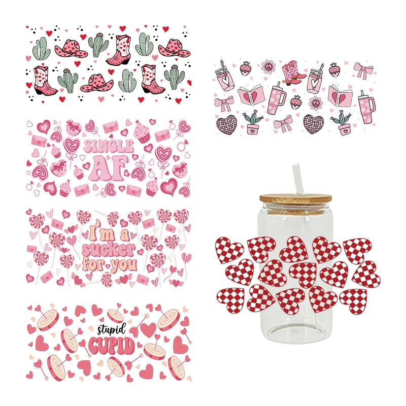 3D UV DTF Valentine's Day Printed Transfers Stickers 16oz Cup Wraps For DIY Glass Ceramic Metal Leather Etc. D26952