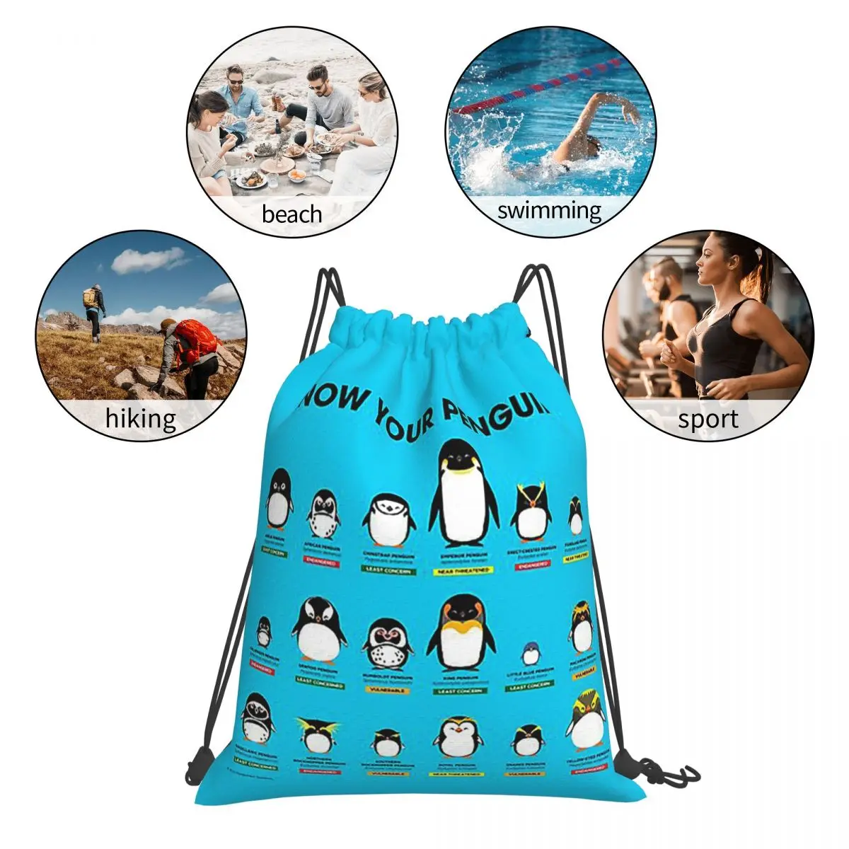Know Your Penguins Backpacks Multi-function Portable Drawstring Bags Sports Bag Book Bags For Travel School