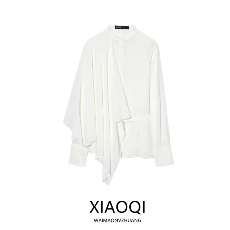 

Асимметричная женская блузка с длинным рукавом и круглым вырезом, модный дизайн, зимняя новинка, свободный крой, для повседневной носки, из других материалов