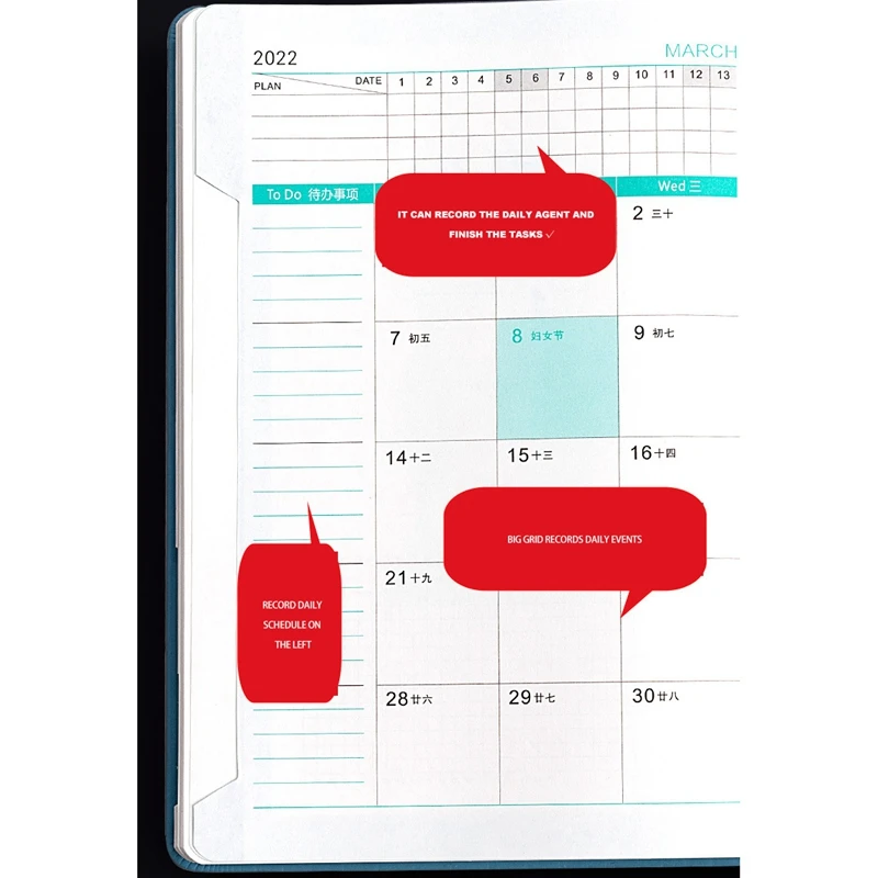 NEW-2022 Planner 365 Days Office Notebook Daily Planner Book 200 Sheets (400 Pages) Note Books Time Management