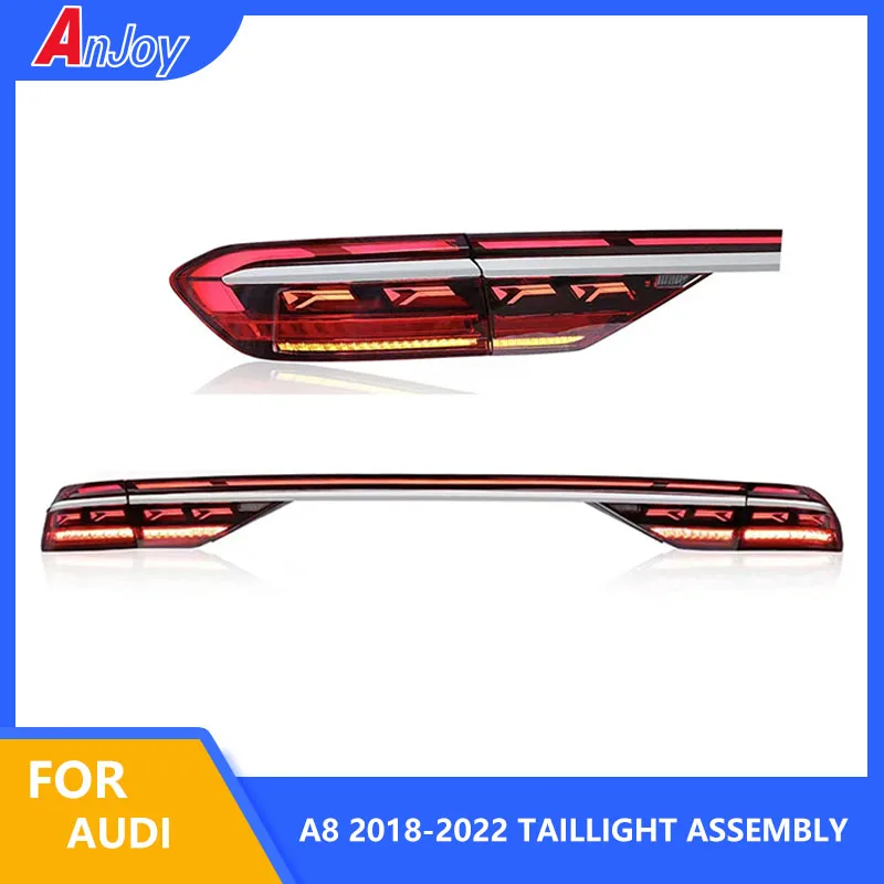 Car Taillamps for Audi A8 2018-2022 Taillights LED with Rear Lights Middle Light Bar Back Turn Signal Lamp Assembly