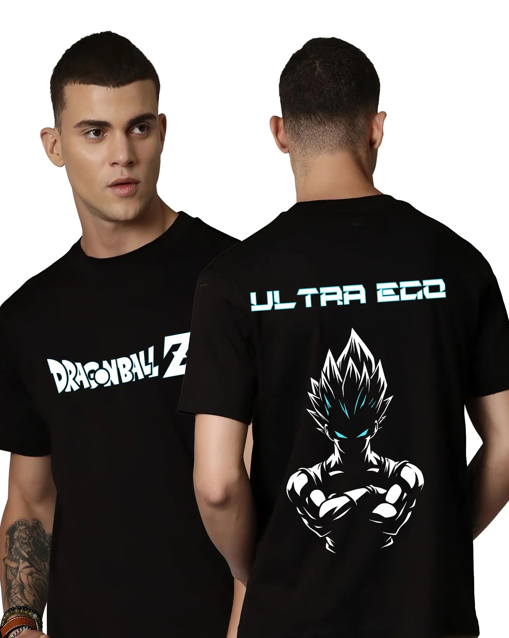 Camiseta Vegeta Ultra Ego para Hombre, Negra, Corte Regular, Camiseta de Anime de Algodón, Ropa Urbana con Gráfico para Fanáticos de Goku y Vegeta, Cuello Redondo