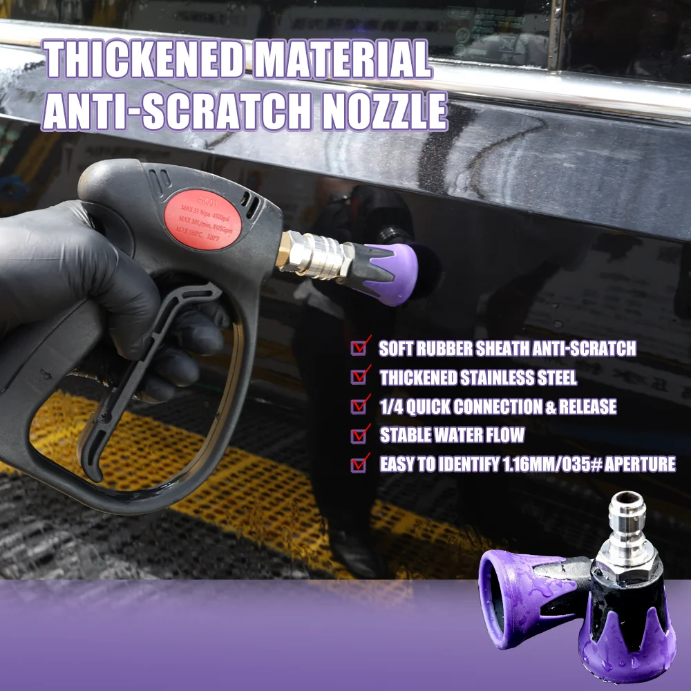 Fächerförmige Kratzschutz-Düse für Autowaschanlagen-Wasserpistole mit 1/4' Schnellanschluss und weicher Gummihülle mit 1,16mm Lochgravur – Detail 15