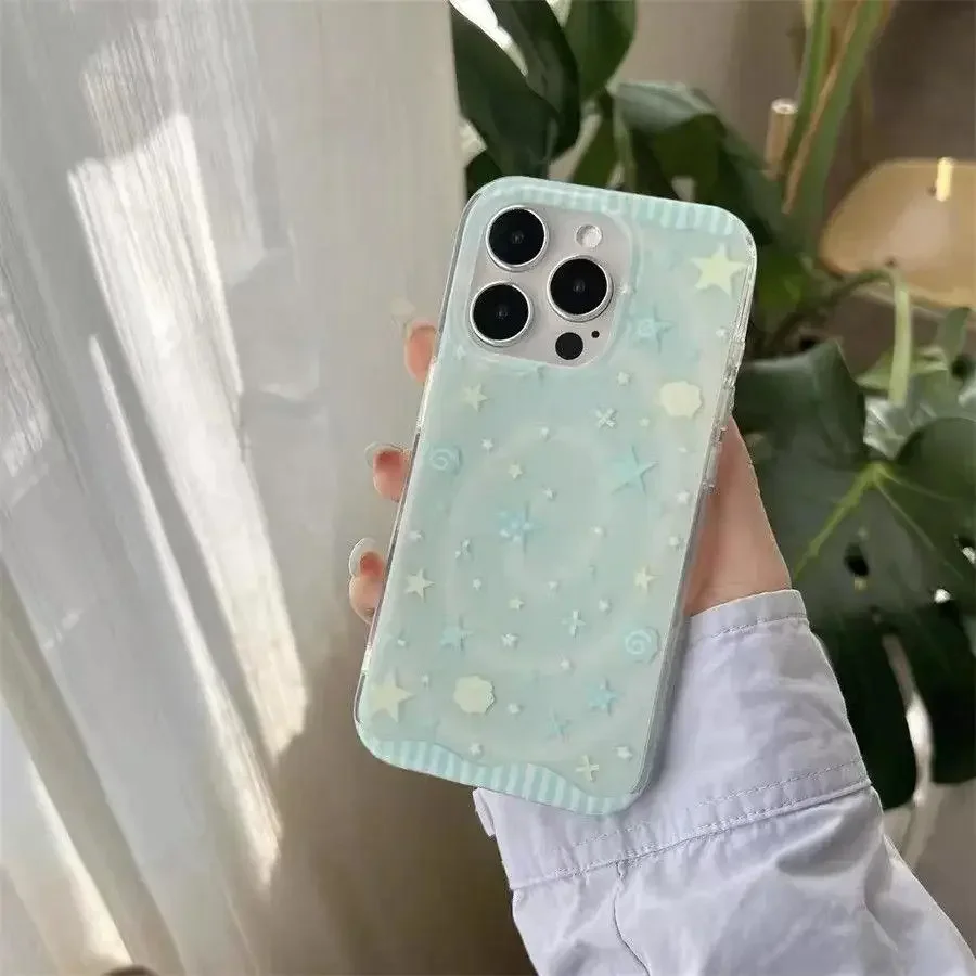 Creativo Coreano INS Stella Piatto di Pesce Blu Verde Fresco Cartone Animato Cassa Del Telefono Sveglio Per iPhone 16 15 14 13 12 11 Pro Max Plus Y2K Copertura
