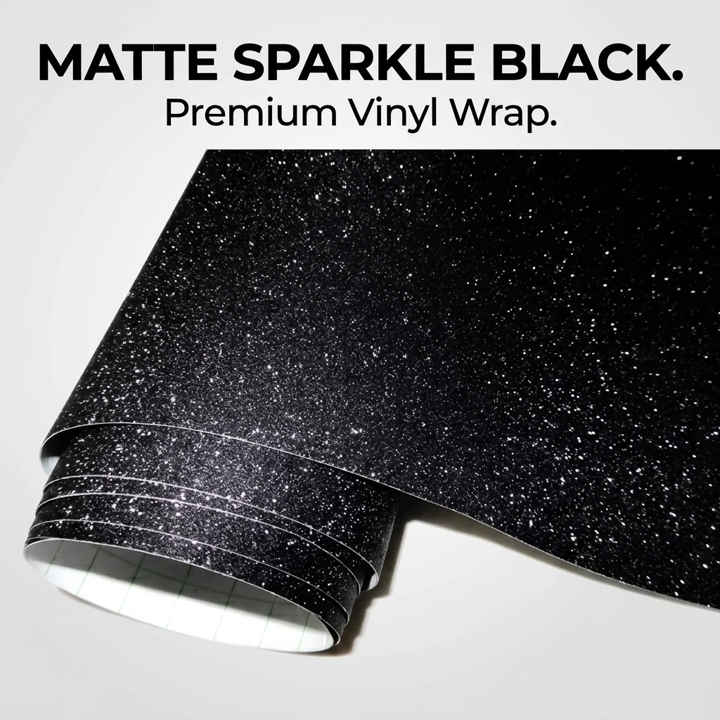 Black Glitter Vinyl Wrap Waterproof Self-Adhesive Anti-UV Film for Car Door Panel Center Console Motorcycle Decor Decal Sticker