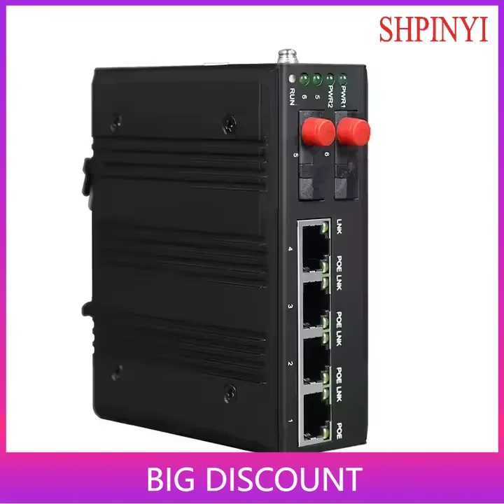 Industrial  Din Rail 4 Port Gigabit Ethernet POE Switch With 2 Fiber Port GE Industrial Switch 100/1000M Ethernet