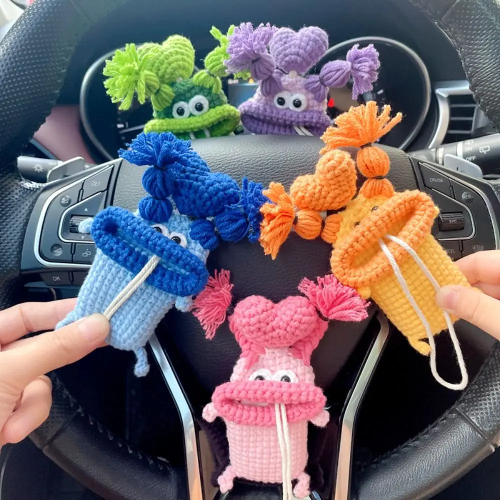 Card Bag Car Key Cover Car Key Clothes Hand Woven Wool Key Bag Big Mouth  Key Pendant Knitting Key Case Sausage Mouth Key Bag