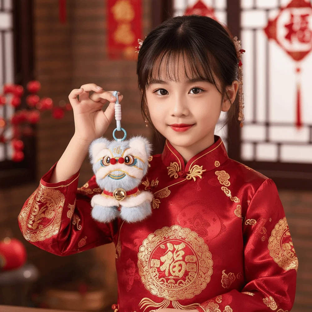 Cartoon Leeuwendans Sleutelhanger Ontwaakt Leeuw Bel Leeuwendans Hanger Jaar van Paard Chinees Nieuwjaar Geschenktas Hangende Accessoires