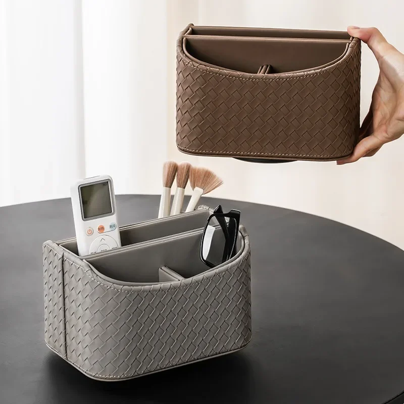 Rotating Woven Leather Storage Box,360° Swivel Organizer for Cosmetics Remote Controls,Luxury Home Desktop Decorative Caddy Gift