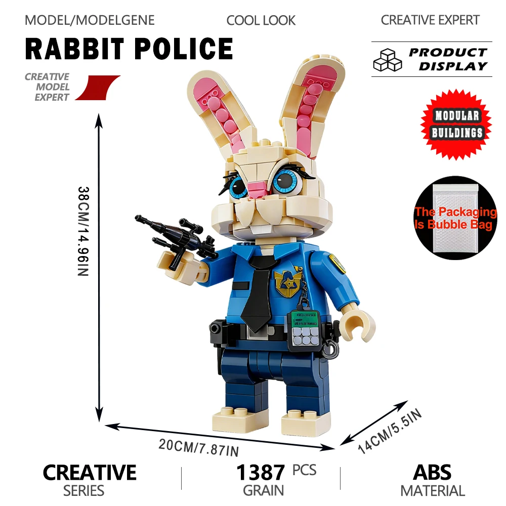 

Creative Rabbit Police Officer Collection Model Building Blocks Classic Movie Characters Assembly Sets Brick Toys Gift For Adult