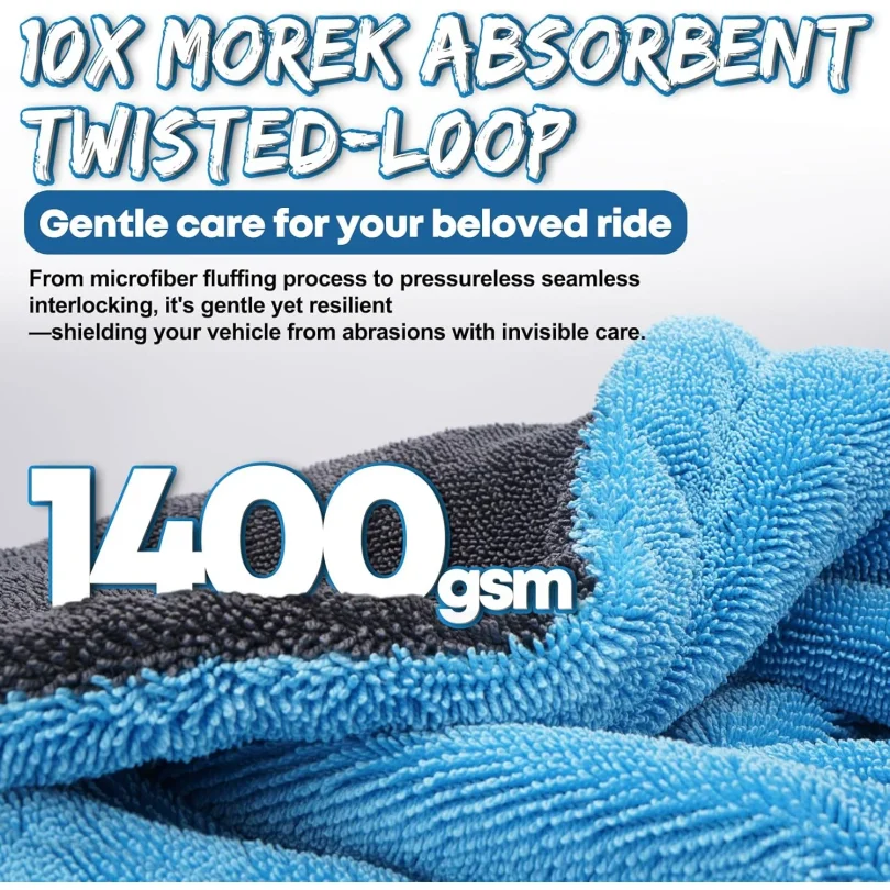 1400gsm Full-size Suv Truck Drying Towel Double-sided Microfiber Twisted Yarn Technology, High Absorbency And Scratch-resistant