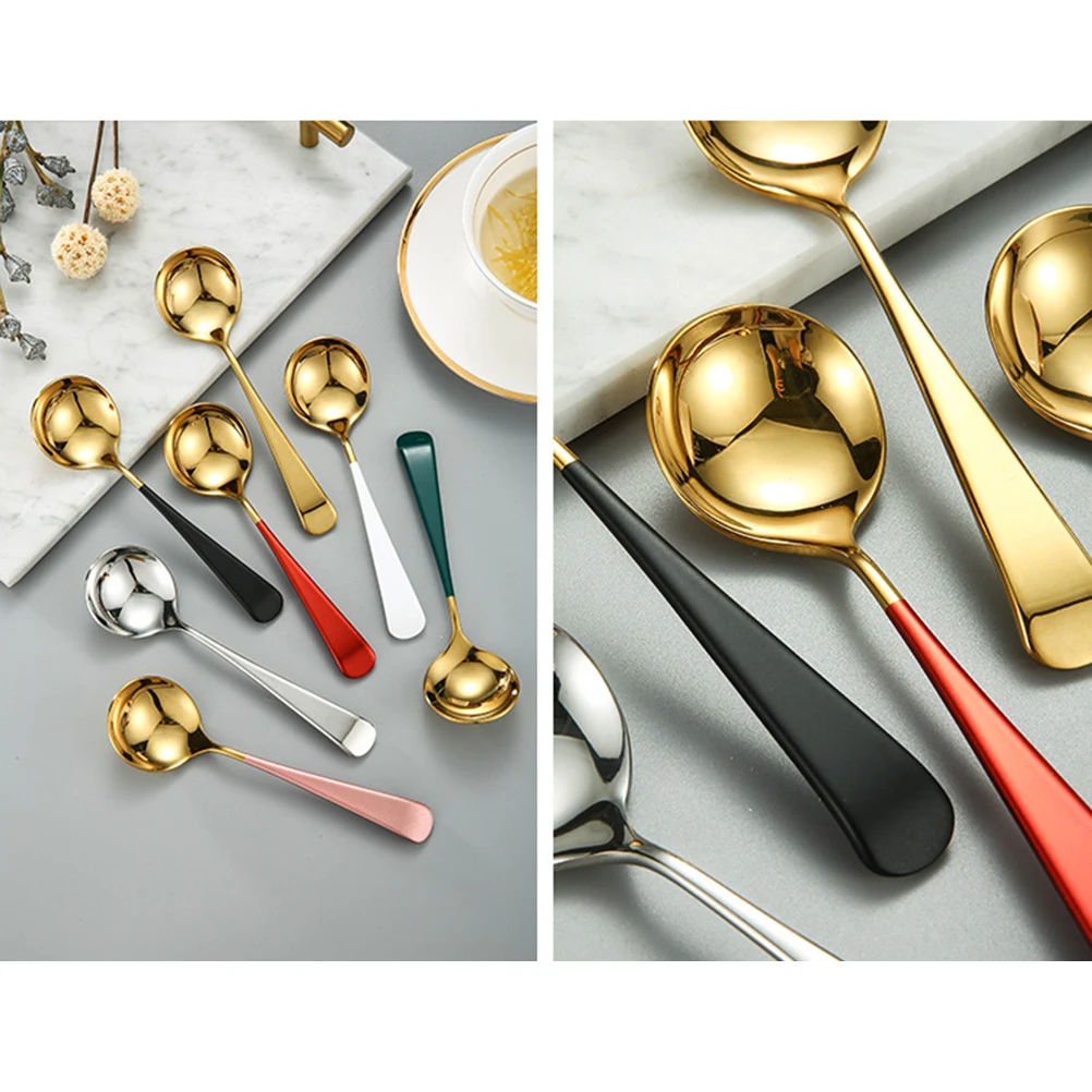 

Stainless Steel Soup Spoons Handle Table Spoons Ergonomic Home Office Gifts Mixing Spoon For Coffee Tea Dessert Serving