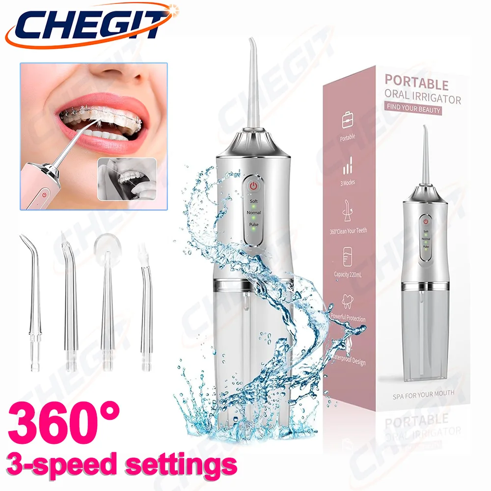 

New Oral Irrigator Portable Dental Water Flosser USB Rechargeable Water Jet Floss Tooth Pick 4 Jet Tip 220ml 3 Modes