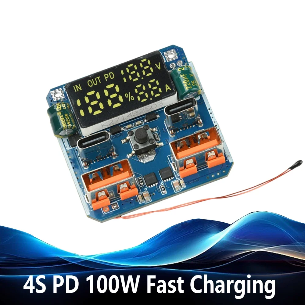 4S PD 100W Lithium Battery Fast Charging Module 20V 5A High-Power with Battery Level Display Thermal Control Protection