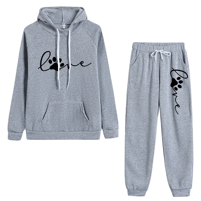 

New in Womens Tracksuit Print Hooded Sweatshirt Suit Casual Pullover Outfits Autumn Winter Home Outdoors Jogging Warm Clothing