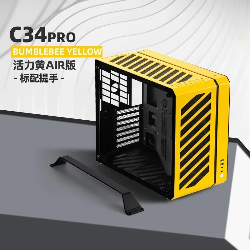 C34 Pro ATX Mini Tower Case, Side Transparent Aluminum Small Form Factor PC Case, Air-Cooled Desktop Chassis