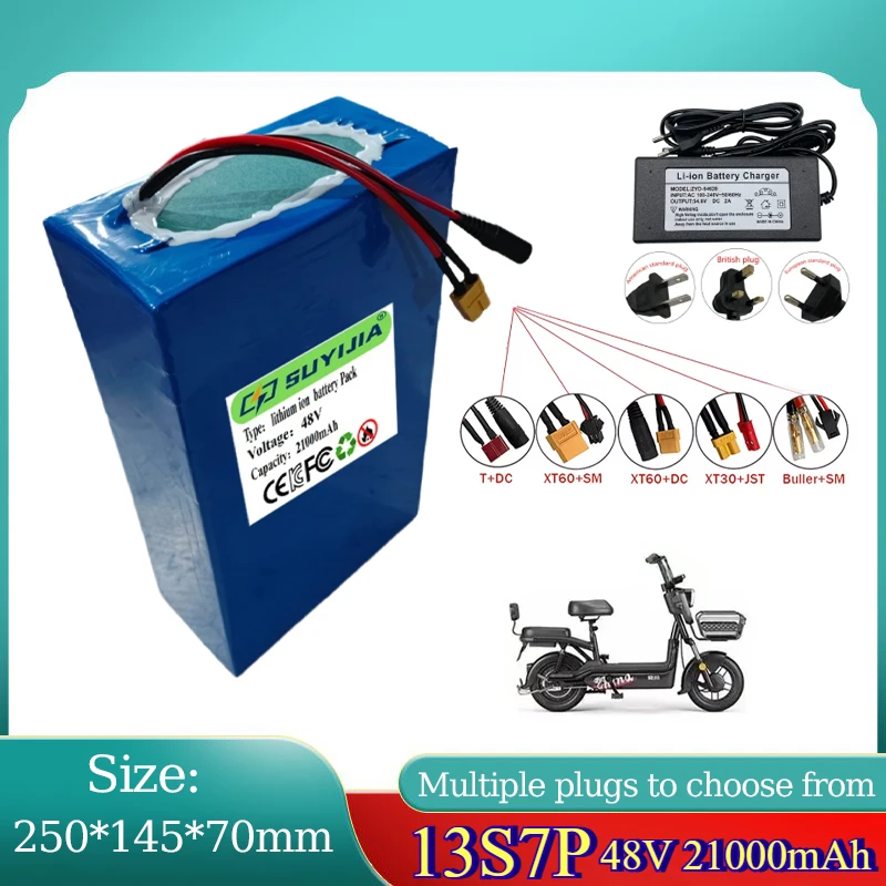 

13S7P 21000mAh 48V 18650 Lithium-ion Battery Pack with 30A BMS Suitable for Electric Scooter Bicycle Bicycle Battery