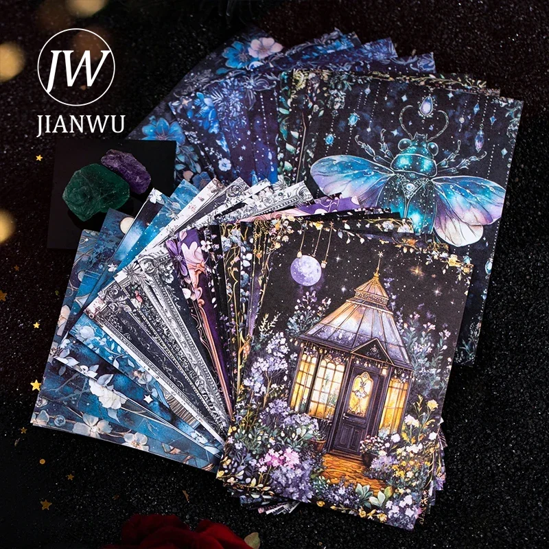 Jianwu carta mágica da série noite estrelada vintage flor lua paisagem material colagem adesivo criativo diário papelaria