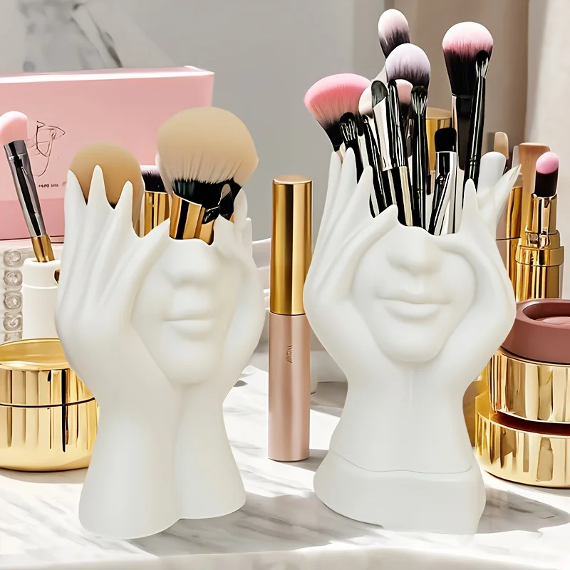 1 Desktop Storage Tube, Makeup Brush Holder, Multifunctional Storage and Decoration Item, Face-Shaped Vase, Creative Art Sculpture Ornament for Home Decoration, Can Be Used as a Gift for Weddings, Birthdays, or Mother's Day for Your Best Friend or Friend