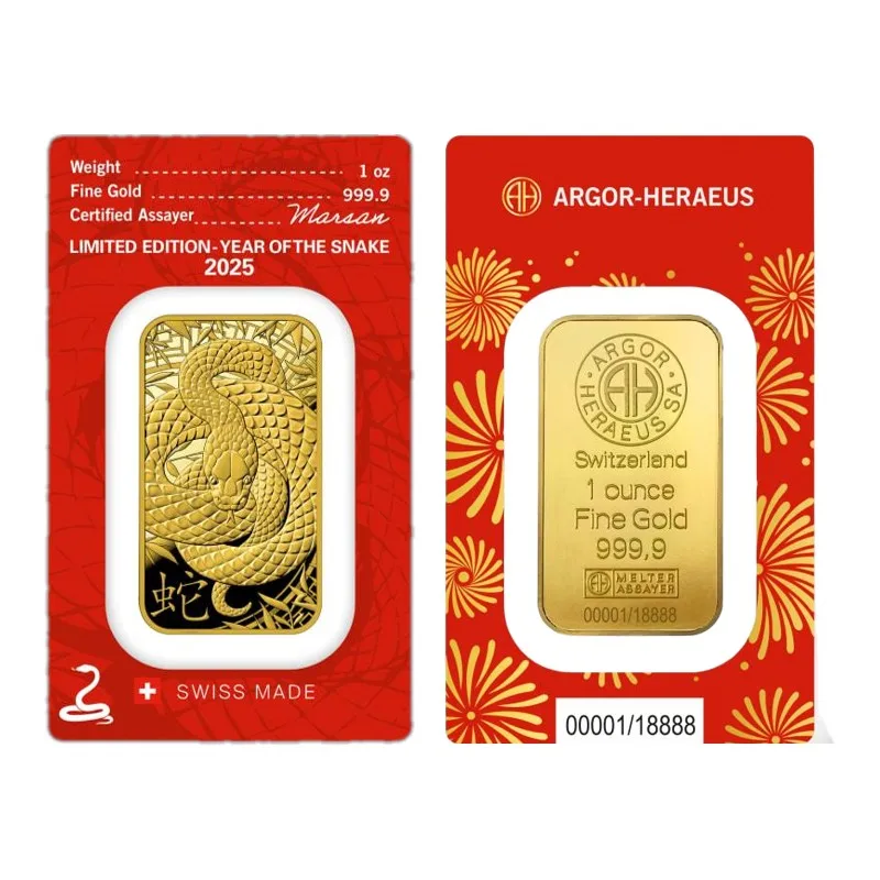 

1~20pcs Limited Edition Argor Heraeus Gold Bars One Ounce Replica Brass Gold-plated Bullion Series Seal Packaging