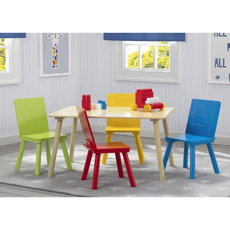 Kids Table and Chair Set (4 Chairs Included), Natural/Primary