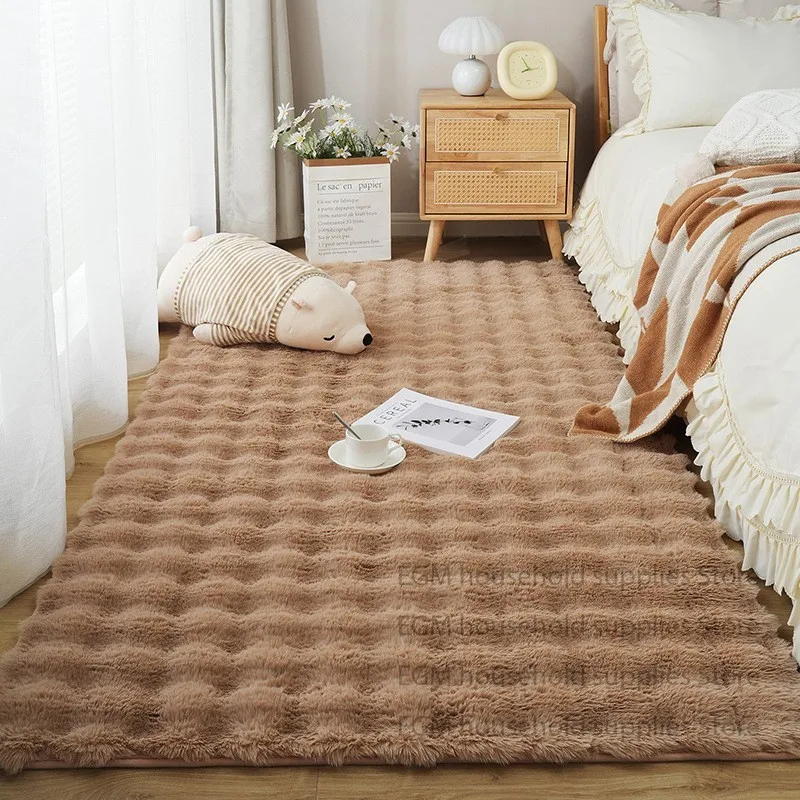 Modern Solid Bubble-fleece Carpets for Living Room Bedroom Bedside Thick Soft Fluffy Rug All-season Blanket Easy Clean Floor Mat