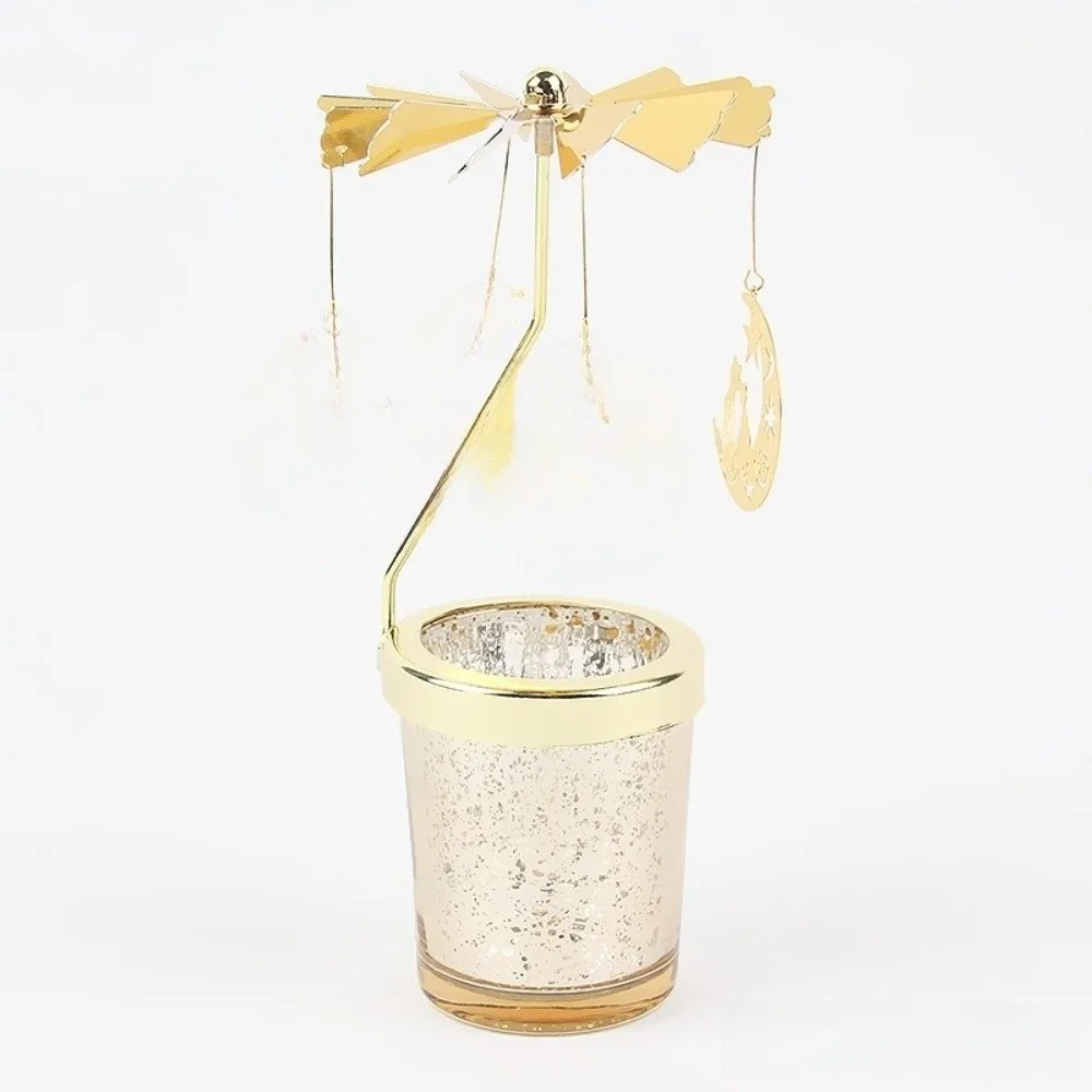 Golden Rotating Candle Stick Holder Christmas Gift Room Decor Carousel Candle Stand Home Decoration Fairy Rotating Candlestick