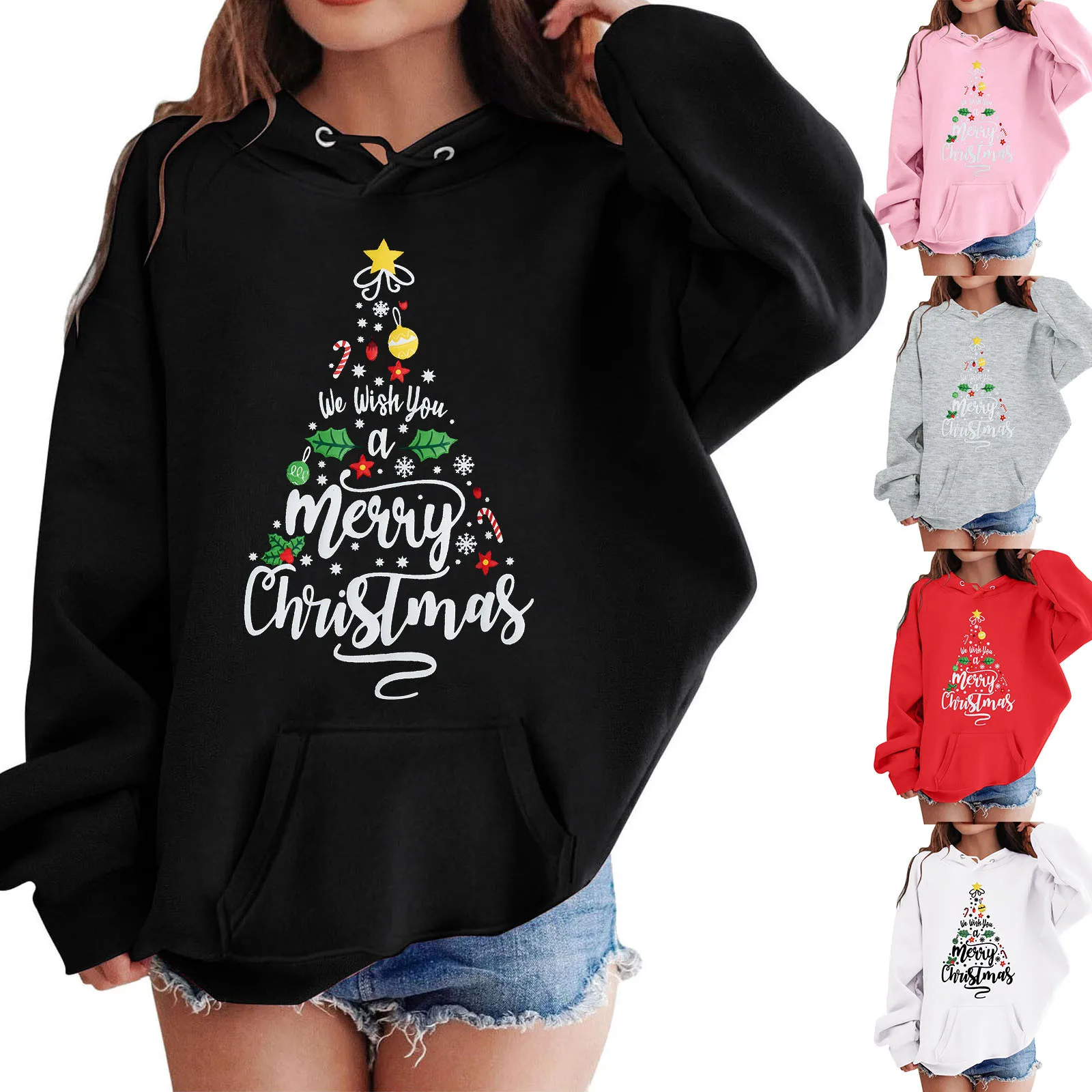 

Kids Girls Christmas Printed Hoodies Long Sleeve Thin Fleece Drawstring Festive Hooded Sweatshirt Christmas Holiday Clothing