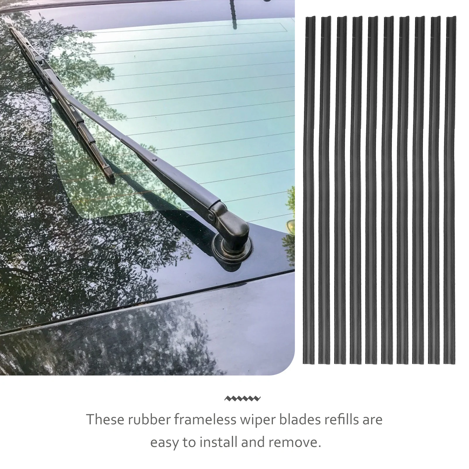 

10Pcs Universal Frameless Wiper Rubber Strips Carbon Ink Treated Durable Auto Windshield Blade Refills Replacement