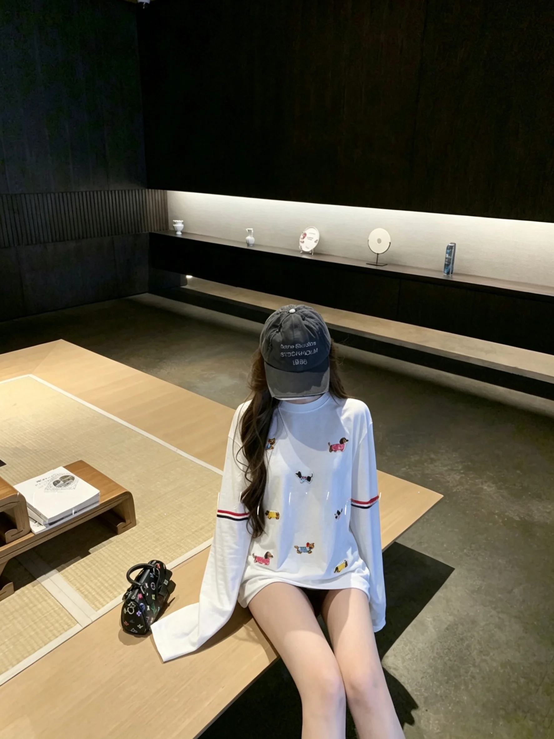 

Korean Style Lazy Embroidery Dog Thin Long Sleeve T-Shirt Women Loose Mid-Length Sun Protection Top Base Layer