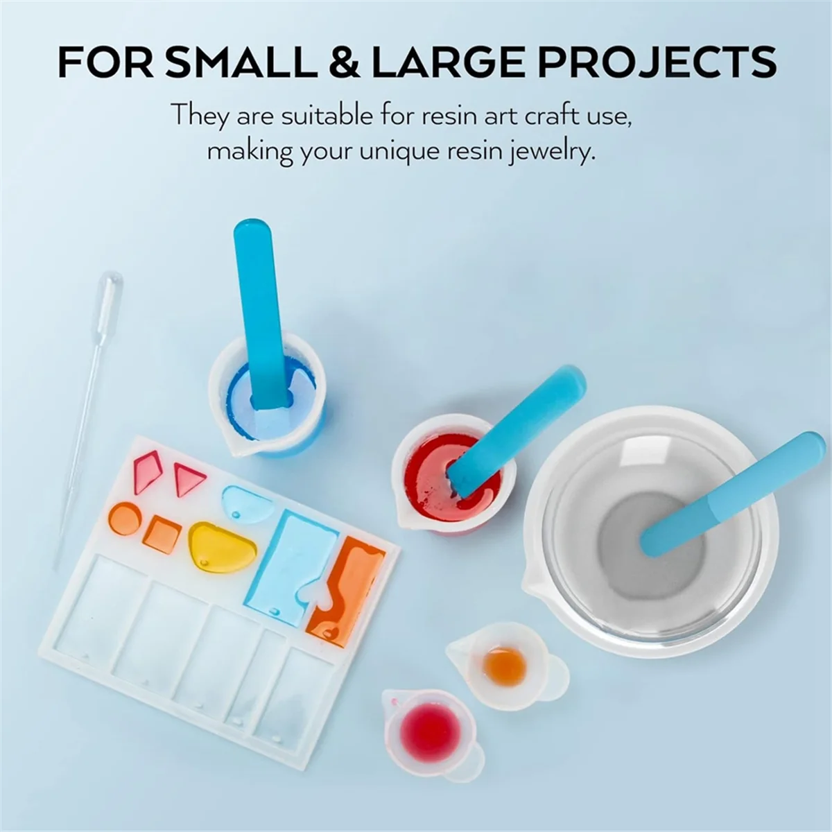 Kit de ferramentas de copos de medição de resina de silicone grande-copo de medida reutilizável de 600ml e 100ml, pipetas de varas de agitação de silicone HY