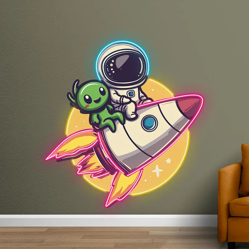 Astronaut & Alien Custom Neon Sign, Home Wall Decor Light, LED Neon Signs for Bedroom Decor, Personalized Gifts for Space Lovers