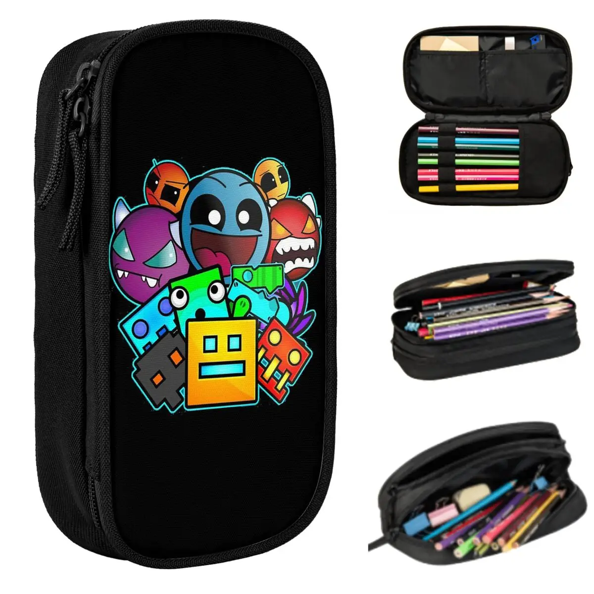 Geometry Dash Game Music Cute Geometric Pencil Case for Studen School Pen Box Pencil Bag Stationery Supplies Pen Holder Bag