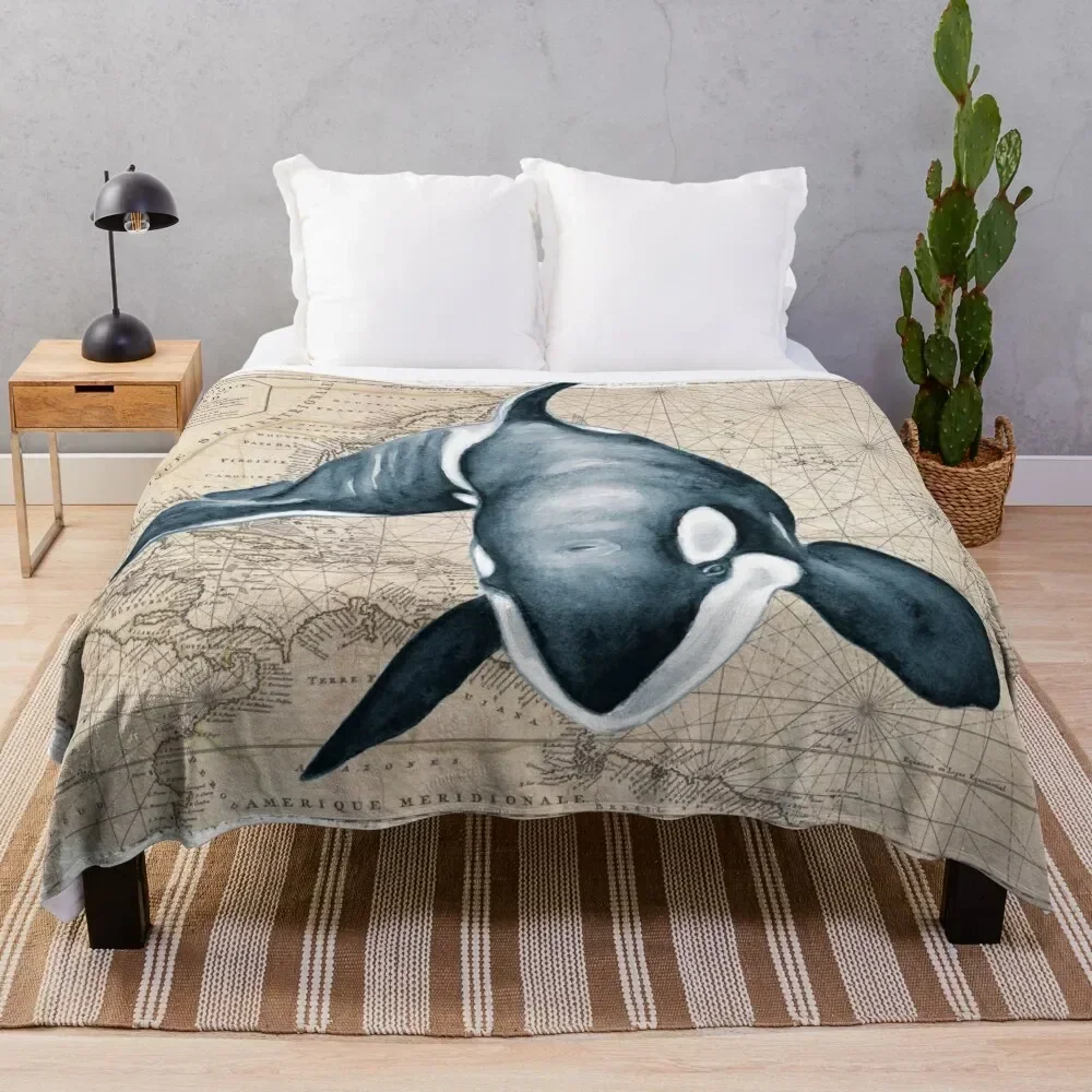 

Orca Whale Map Throw Blanket Thin Soft Blanket for Summer Night Sleeping