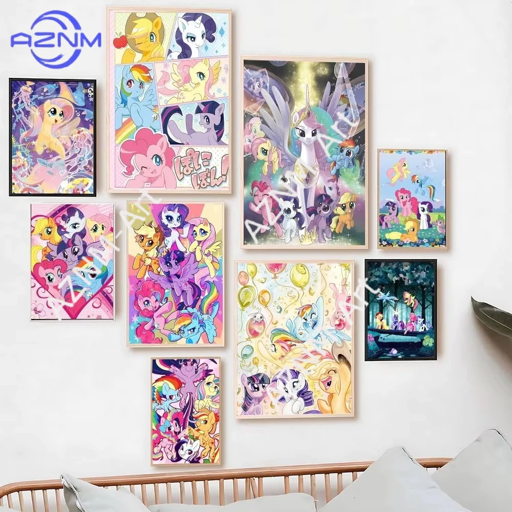Kawaii My L-ittle Y-P-P-ponyS Posterdruck, Leinwandbilder für Zuhause, für Wohnzimmer und Schlafzimmer, Wanddekoration, modern, rahmenlos