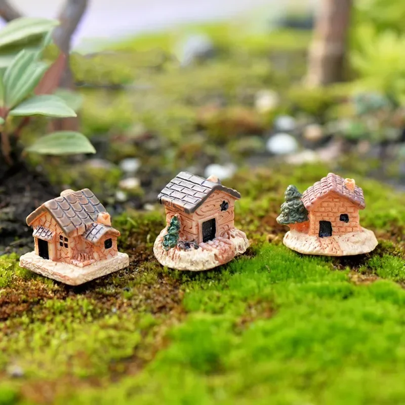 Micro Landscape Fairy Garden House Mini Craft Figurine Dollhouse Stone House Garden Ornament Miniature Home Decoration Resin