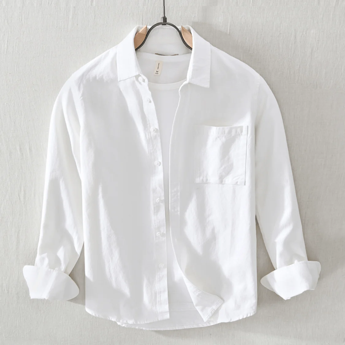 

Premium Feeling Thin Linen Men's Casual Loose Long Sve irt Trendy Leisure Outerwear Stand Fit Youth ular Four Seasons