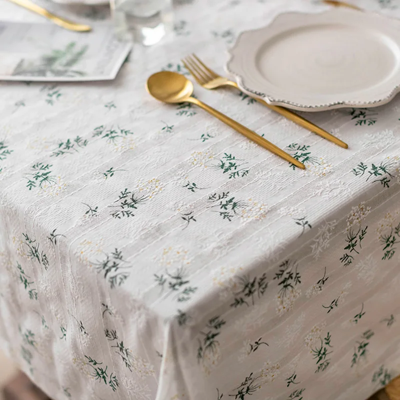 Embroidery Cotton Little Daisy Lilacs Floral Tablecloth Rectangle Table Cover For Kitchen Wedding Dining Room Table Decoration