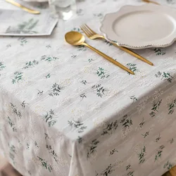 Embroidery Cotton Little Daisy Lilacs Floral Tablecloth Rectangle Table Cover For Kitchen Wedding Dining Room Table Decoration