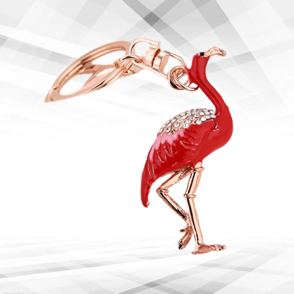 Red Flamingo Shape Keychains Rhinestone Key Rings Fashion Key Holder Craft Pendant Alloy Keyring Crystal Hanging Ornaments Gift