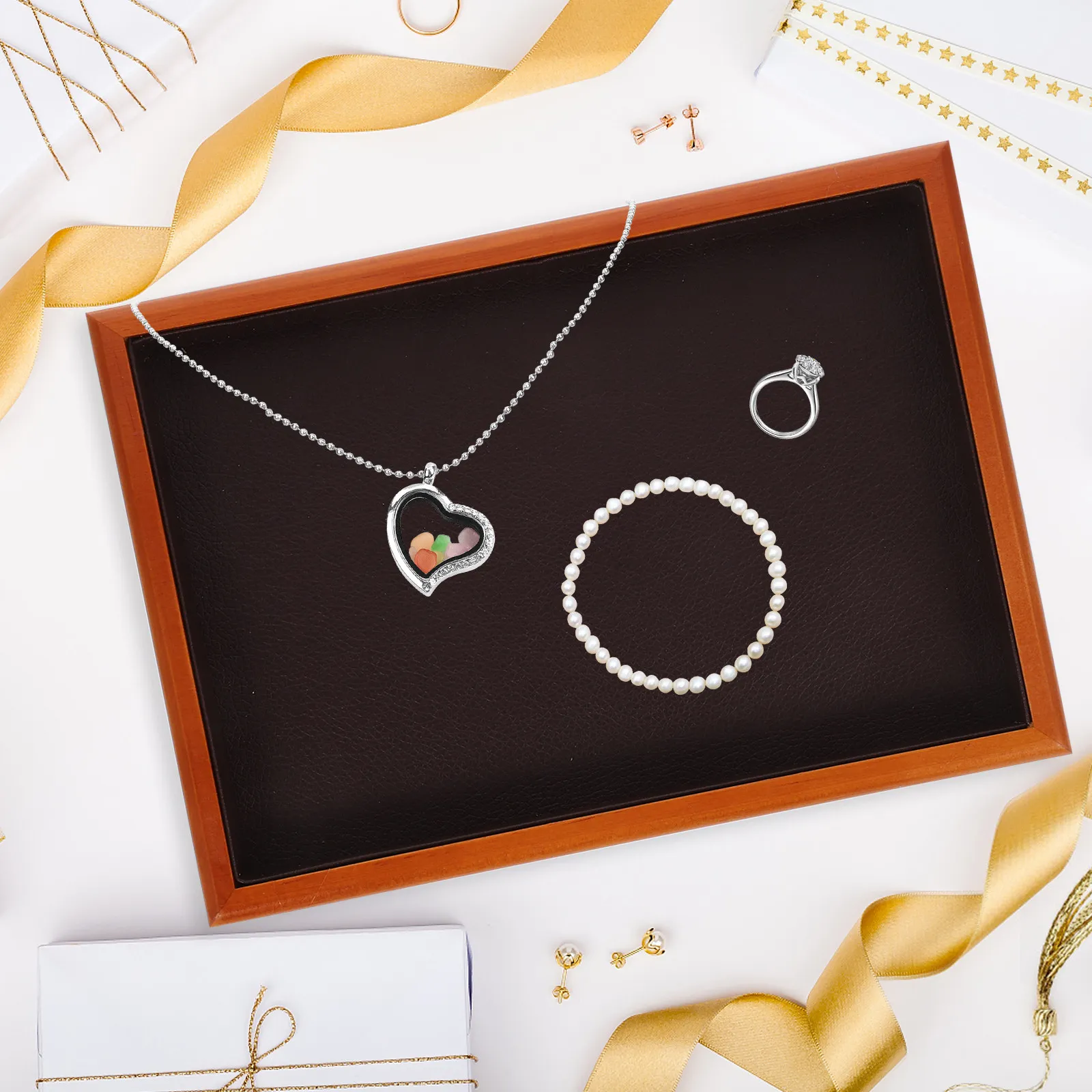 

Wooden Jewelry Tray Plate Desktop Display Holder Suitable for Rings Necklaces Bracelets Jewelry Organizer Tray